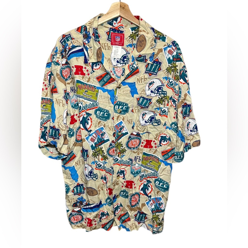 NFL Miami Dolphins All Over Print  Button up Hawaiian Shirt Short Sleeve Medium